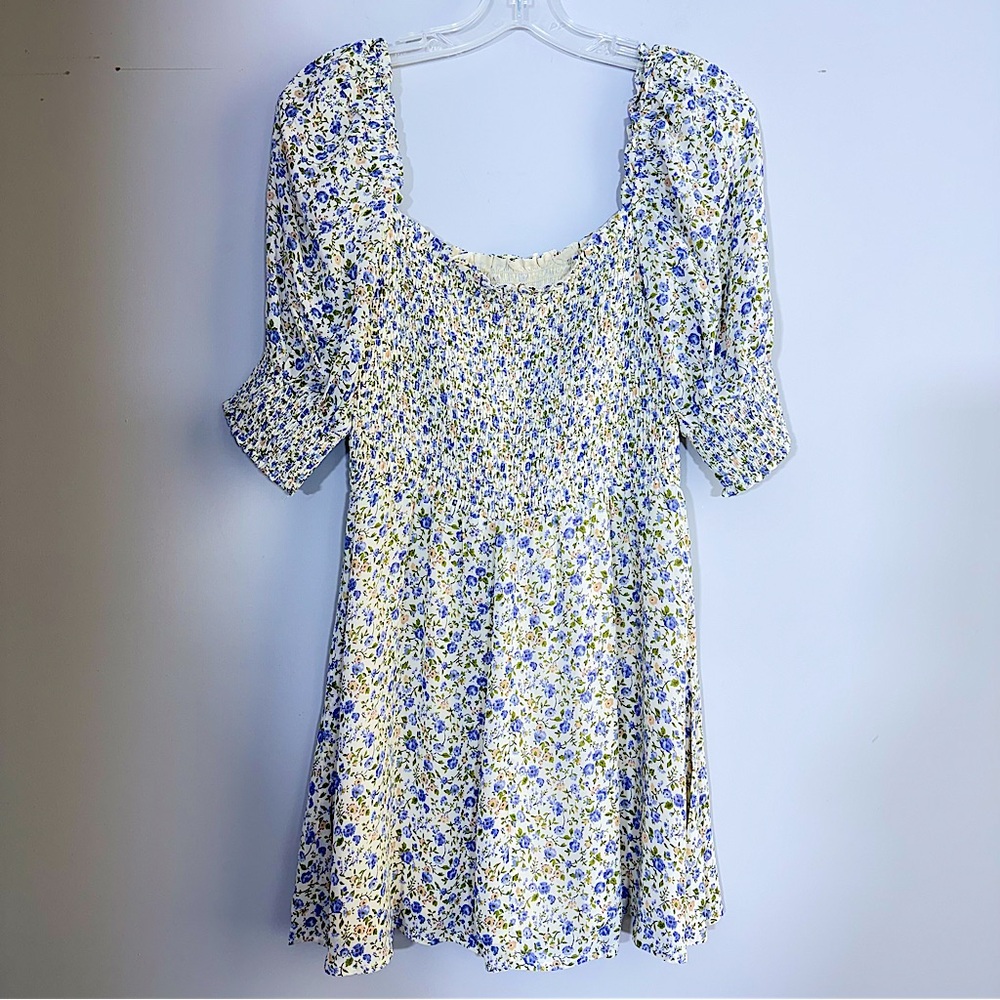 Reformation Elle Dress Pixie 8 White Purple Floral Mini Short Puff Sleeve Boho - Picture 11 of 16